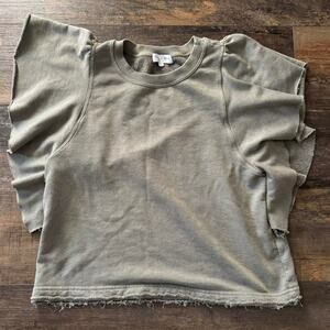 Michael Stars Olive green cropped cotton tee Raw Hem Ruffle